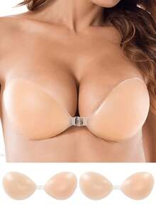 2件装硅胶隐形文胸，女士超强粘性硅胶隐形文胸，新娘文胸，可重复使用的夏季连衣裙文胸，吊带背心 - 杏色 - 查看 19