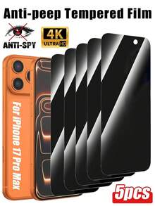 隐私防窥钢化玻璃屏幕保护膜5片装，兼容 17/17 Air/17 Pro/17 Pro Max/16/16 Pro/16 Pro Max/15/14/13/12/11 Pro Max/XR/X/XS Max，防刮花、防摔、防水、防指纹，春季生日礼物 - 黑色 - 查看 24