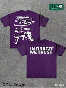 1pcsA High-Quality Men's Street T-Shirt, Which We Trust In Draco, Is Printed On Both Sides Of Firearms, A Must-Have Fashion Item For Inspirational Men, A Men's T-Shirt With Round Neck And Short Sleeves, Cotton Casual, Loose And Versatile, And A Must-Have For Outdoor Sports. 2025180gfunny Graphic Tees, Men's T-Shirt, Summer Tops - 紫色 - 查看 4