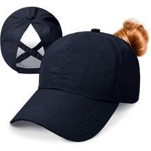 Mũ lưỡi trai unisex có lỗ buộc tóc đuôi ngựa - Mũ lưới thoáng khí, nhanh khô, thiết kế có thể điều chỉnh, có các màu đen/trắng/hồng/xám, phù hợp cho chạy bộ và mặc thường ngày. Chất liệu vải. - Nhiều màu - Xem 2