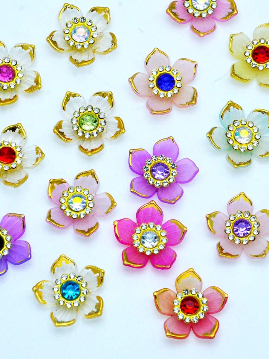 50颗25毫米金边水钻花朵贴花，可用于DIY珠宝、鞋子、服装、包包、礼品等。 - 混色 - 查看 1