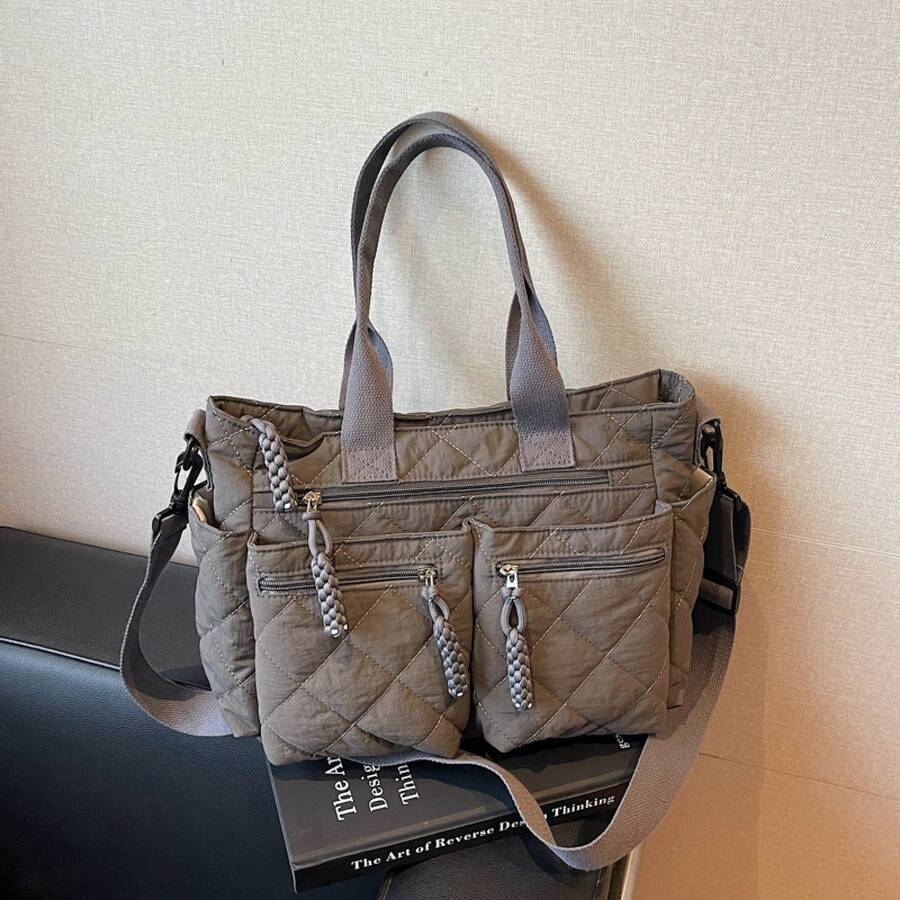 Bolso de Mano Casual de Nailon, Nueva Moda 2025, Gran Capacidad, Bolso de Hombro Cruzado para Viajes y Trabajo, Bolso de Mujer - Caqui - Ver 1