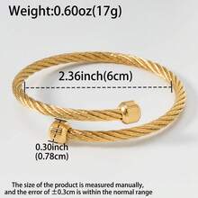 18k Gold Twisted Cable Cuff Bracelet For Women, Minimalist Adjustable Open Bangle, Jewelry Gift - Gold - View 8