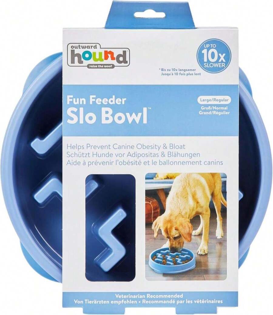 Tazón Slo Fun Feeder de Outward Hound - Grande, capacidad de 4 tazas, alimentación lenta, para perros medianos a grandes, antideslizante, azul, patrón de muesca, (Paquete de 6) - ColorA - Ver 1