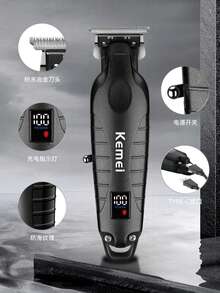 Kemei 1个KM-2293男士专业电动理发器，无线USB充电式理发/胡须修剪器，合金机身高品质理发器，不锈钢刀片，带液晶显示屏，礼品电子产品 - 黑色 - 查看 4