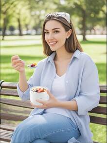 Oatmeal Cup, Breakfast Cup, Portable Yogurt Cup With Lid And Spoon, Sealed Lunch Box, Round Bento Box Set With Utensils - White - View 9