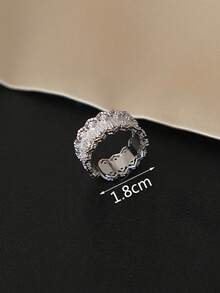 1枚新娘时尚全镶闪亮立方氧化锆水滴形结婚戒指，女士结婚首饰 - 銀色 - 查看 6