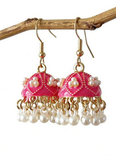 Elegant Faux Pearl Inlaid Dangle Earrings, Bohemian Style Beaded Tassel Earrings, Suitable For Women's Daily Wear, Weddings, Festivals, Parties, Dates, Jewelry Gifts