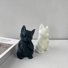 猫形蜡烛模具 DIY，动物猫手工皂，石膏，树脂研磨工具 - 白色 - 查看 5