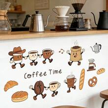 1pc Cartoon Coffee Bean Bread Kitchen Decor Sticker, Self-Adhesive Wall Decal To Beautify Kitchen - Multicolor - View 4