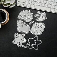 创意贝壳和海星模具，DIY剪贴簿相册和压花模板，贺卡制作工具，卡片纸切割工艺品，礼品卡制作模板模切。 - 銀色 - 查看 8