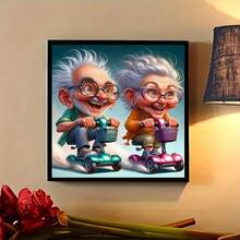 1pc DIY Human Series Artwork, Depicting A Cute Elderly Couple Riding A Bicycle, Includes Full Set Of Diamond Painting Tools, Suitable For Adult Beginners, Diamond Art Home Wall Decor, Gift - round diamond - View 3