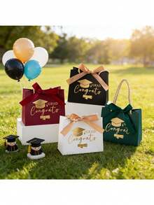 1pc Black Graduation Gift Bag, Graduation Season Gift Packaging Bag, Black Hot Stamping Gift Box With Bow Ribbon, Suitable For School Celebrations, Teacher's Day Events, Surprise Gift Bags, Party Gift Box Packaging - Multiple Styles - View 2