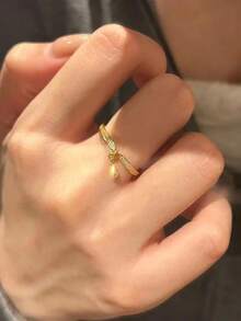 1枚优雅时尚欧美铜镶嵌锆石水滴吊坠戒指，多功能可调节指节戒指，适合日常休闲佩戴 - 彩色 - 查看 2