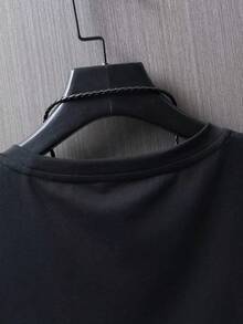 Hombres Camiseta de hombros caídos con estampado de expresión - Negro - Ver 3
