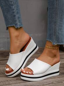 2026 Summer Women's Fashion Lightweight Super High Heel Shoes, Solid Color Slip-On Elastic Comfortable Ladies Shoes For Vacation - White - View 2
