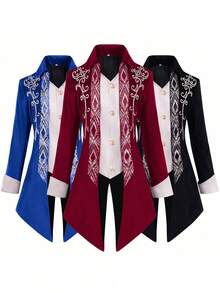 Men's Steampunk Coat, Medieval Jacket, Victorian-Era Gothic Coat, Cosplay Uniform - 紅色 - 查看 5