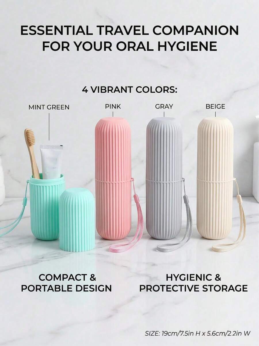 Portable Toothbrush Holder, Travel Rinsing Cup, Dust-Proof Toothbrush Storage Box, Bathroom Toothbrush Cup, Minimalist Striped Wash Cup, Suitable For Travel, Camping, Dorm - A - View 1