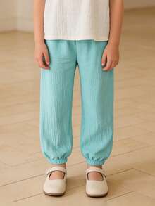 3pcs Girls' Solid Color Bubble Hem Pants, Soft & Comfortable Minimalist All-Match Versatile, Suitable For Spring, Summer, Autumn - Multicolor - View 7