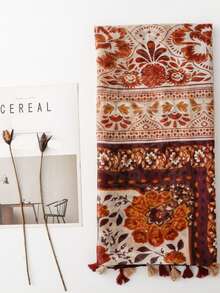 Women's Retro French Ditsy Floral Scarf, Soft Chiffon Floral Shawl Wrap, Caramel Color - Orange - View 6