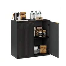 Modern Storage Cabinet With Pleated Front And Metal Handle, Multifunctional Sideboard Cabinet For Living Room & Bedroom, Natural Light Wood Decor, Black, 60x30x70 Cm - Black - View 5