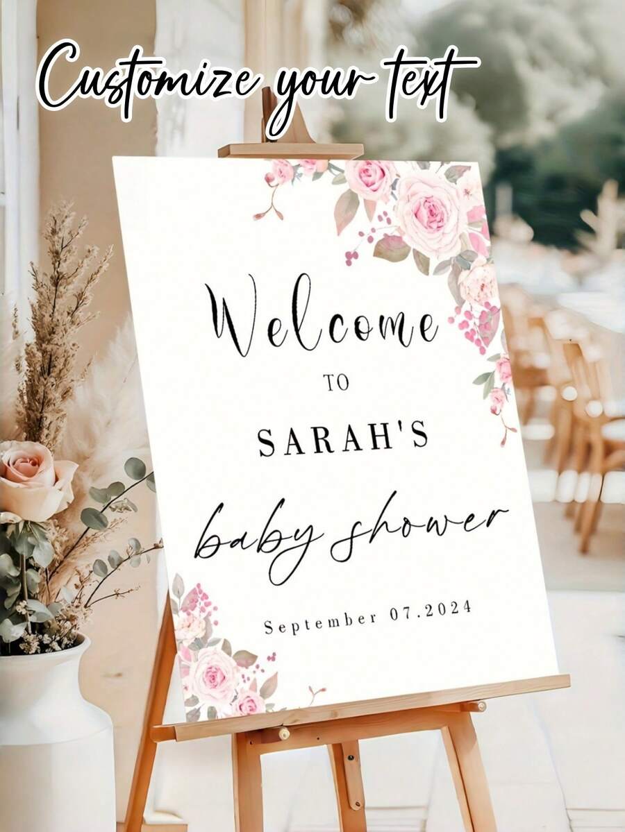 Customizable Text & Image Wedding Welcome Sign, Suitable For Engagement Party Decor - Minimalist Modern Printing, Suitable For Birthday And Party Decor, Wedding Table Decoration, Wedding Party Gifts - Multicolor - View 1