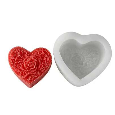Heart-Shaped Rose Handmade Soap Silicone Mold, DIY Handmade Fragrance Candle Soap Diffuser Stone Plaster Decor Silicone Mold