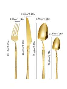 4/24pcs Creative Hammer Design Handle High Quality Stainless Steel Cutlery Set Including Dinner Spoon, Tea Spoon, Dinner Fork, Dinner Knife, Reusable Cutlery Set, Luxury Tableware Set, Suitable For Home, Restaurant, Hotel, Party, Wedding, Holiday, Family Gathering, Housewarming, Easter, Mother's Day And Other Occasions, Exquisite Kitchen Accessory - Gold - View 6