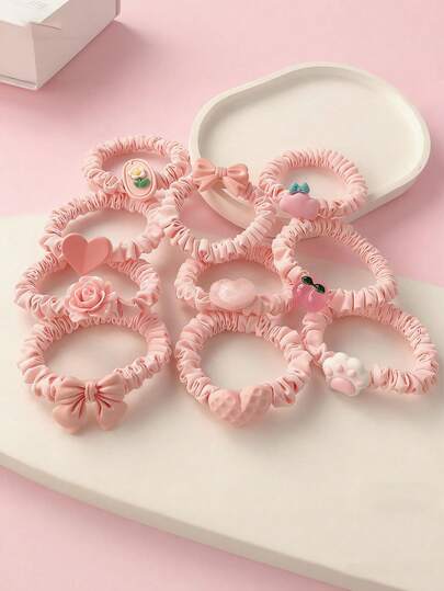 10pcs Pink Cute Hair Scrunchies For Daily Use