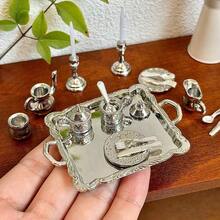 This Luxurious Dollhouse Candlelight Dinner And Tea Set, Including Cutlery, Tray, And Teaware, Is An Essential Decoration For Any Dollhouse Living Room Or Kitchen Scene. - one-size - View 5