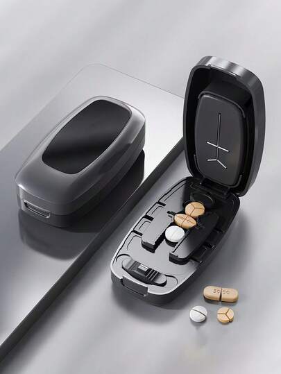 Cortador de pastillas portátil | Disponible en 3 colores, corta múltiples tamaños, divisor de tabletas preciso de uno a dos, práctico estuche organizador de pastillas con diseño fácil de usar, ideal para medicación diaria y uso en viajes, hecho de plástico, adecuado como regalo de cumpleaños, regalo de vuelta al colegio, regalo del Día de la Madre, regalo de Pascua