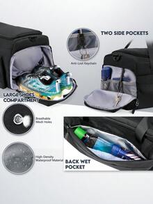 NEWHEY 40L Large Capacity Travel Duffel Bag, Unisex Waterproof Gym Bag With Shoe Compartment And Wet Pocket, Weekend Hiking Backpack - Black - View 4