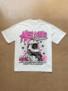 Hellstars Adventure Astronaut Skull Y2K Graphic T-Shirt,220g 100% Cotton,Round Neck Short Sleeve,White Streetwear Essential,Unisex Style - White - View 1
