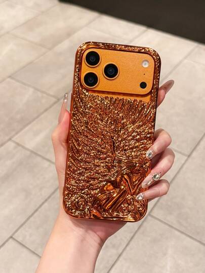 1pc Elegant & Luxurious Electroplated Creative Angel Girl Wings Design Phone Case, Suitable For IPhone 17 Pro Max, 17 Pro, 17, 16 Pro Max, 16 Pro, 16, 15 Pro Max, 15 Pro, 14, 13, 12 Pro Max, Soft TPU Back Cover, Great Gift For Loved Ones On Holidays And Birthdays