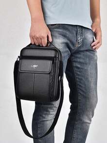 男士单肩真皮休闲斜挎包，头层牛皮手提包，时尚真皮包 - 彩色 - 查看 6