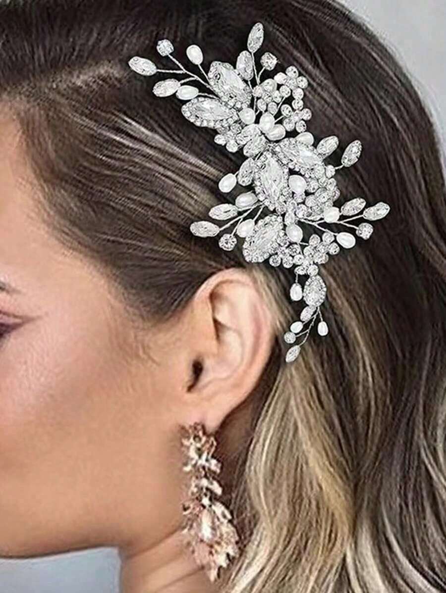 1pc Headpiece, Bridal Wedding Comb, Faux Pearl Hair Accessory Women & Girls, Hair Accessories, Bridesmaid - Bạc - Xem 1