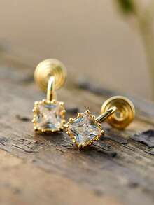 锆石夹式耳环，适合无耳洞女性佩戴，简约法式风格，圆脸无痛耳环 - 金色 - 查看 5