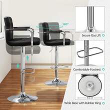 Barstools Set Of 2, Modern Height Adjustable Swivel Bar Chairs, Faux Leather Counter Stools With Backrest And Footrest - Black With Armrest - View 8