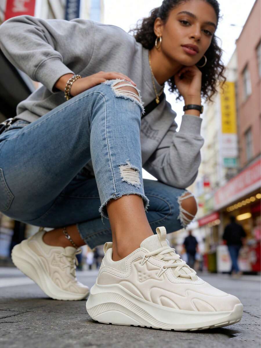 Elevated Beige Platform Sneakers – Add Height & Style Without Heels - 米色 - 查看 1