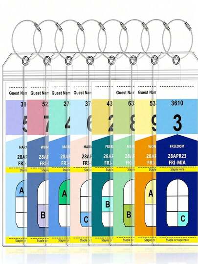 Bộ 6 thẻ hành lý chống thấm nước dành cho du lịch tàu biển - Thẻ hành lý PVC tái sử dụng với vòng thép không gỉ, thích hợp cho hành lý du lịch tàu biển.