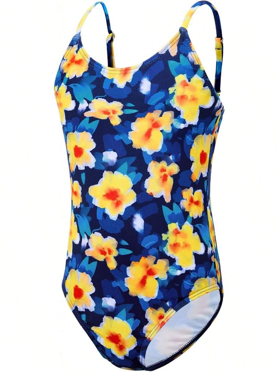 Girls Bathing Suit Size 2-10 Years - Cute Toddler Swimsuit Girl Adjustable One Piece Swimwear For Summer Beach Wear - 塗鴉橙花 - 查看 1