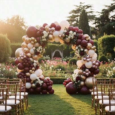 138Pcs Christmas Balloon Wreath Kit - Pomegranate Red, White, Gold, Rose Gold Latex Balloons With Pearl Accents, Perfect For Elegant Weddings & Bridal Showers, Birthdays, Graduations, Anniversaries, Home Decor - Versatile Holiday Latex Balloons, No Electricity Required