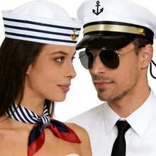 情侣水手船长角色扮演套装 | 万圣节派对服装 | 包括帽子、围巾、领带和眼镜 - 彩色 - 查看 8