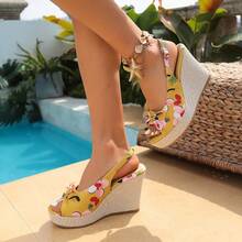 高跟水钻凉鞋，女士坡跟户外派对凉鞋，时尚性感搭扣亮片露趾凉鞋 - 橘色 - 查看 3