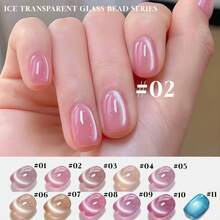 2026新款冰晶玻璃珠裸粉色猫眼凝胶指甲油，潮流美白清爽月光猫眼磁性凝胶指甲油，适用于手指甲和脚趾甲，可爱美甲用品，蓝色指甲油 - 彩色 - 查看 2