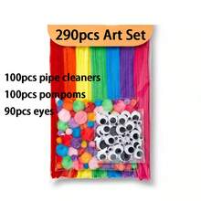 290 件套毛根工艺套装，包含混合毛根、绒球、活动眼睛和毛绒棒，适用于 DIY 艺术创意手工项目 - 290件美術套裝 - 查看 11