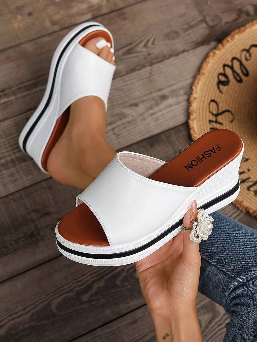 2026 Summer Women's Fashion Lightweight Super High Heel Shoes, Solid Color Slip-On Elastic Comfortable Ladies Shoes For Vacation - White - View 1