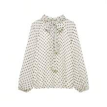 Áo kiểu chấm bi thắt nơ dáng rộng, đa năng, phong cách tối giản, thời trang nữ Xuân/Hè mới của Seelio, phối nơ và chấm bi. - Màu be - Xem 1