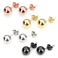 10pcs/Pack Stainless Steel Round Ball Stud Earrings (With Butterfly Earring Backs 4.5x6.5mm), Minimalist Versatile Unisex Hypoallergenic Titanium Earrings, DIY Jewelry Accessories - Bead Earrings - View 2
