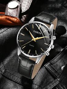 2只男士PU皮表带时尚休闲经典商务三眼罗马数字表盘石英表，适合日常佩戴或节日送礼 - 彩色 - 查看 8